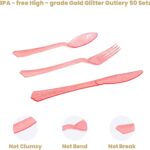 A complete set of AIRE rose gold polka dot disposable dinnerware, including plates, cups, napkins, and cutlery, arranged eleg