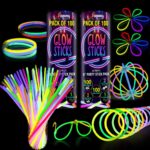 Ammy Glow 205-Piece Glow Stick Party Pack with connectors and glow glasses, all glowing vibrant blue.