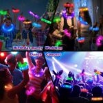 A set of 12 glowing light-up wands in various colors including green, red, blue, pink, orange, and purple.