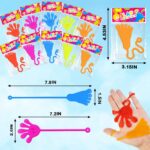 A colorful assortment of individually wrapped Leetous sticky hands and sticky feet in red, rose, green, orange, and blue.