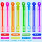 A colorful array of 32 mini donut-shaped bubble wands in rainbow colors, perfect for kids' party favors.