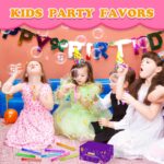 A colorful array of 32 mini donut-shaped bubble wands in rainbow colors, perfect for kids' party favors.
