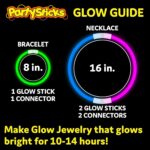A bundle of activated multi-color PartySticks glow sticks with connectors, ready for use as necklaces and bracelets.