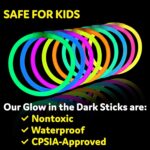 A bundle of activated multi-color PartySticks glow sticks with connectors, ready for use as necklaces and bracelets.